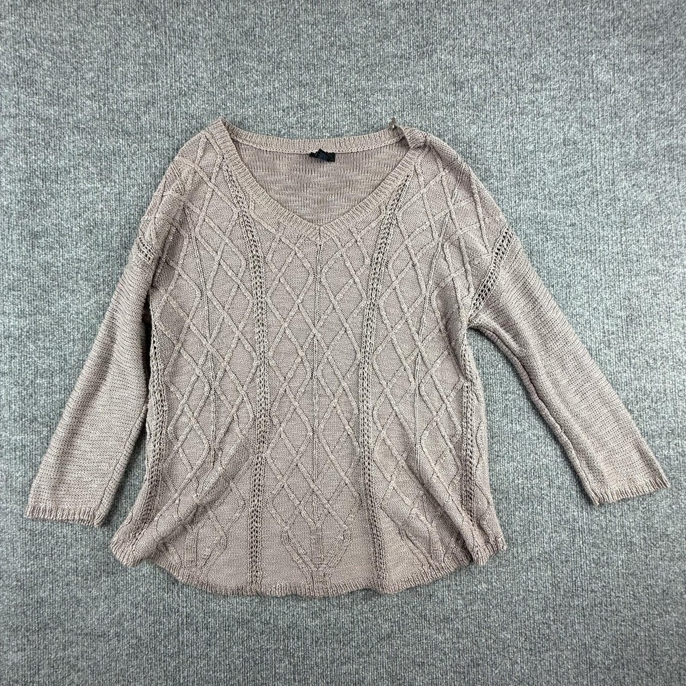 Rue+ Sweater Womens 1X Beige‎ V Neck Cable Knit Pullover Plus Size Lightweight